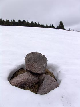 kameny ve snehu