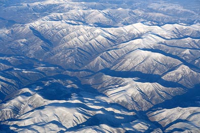 pohled z letadla, pyreneje