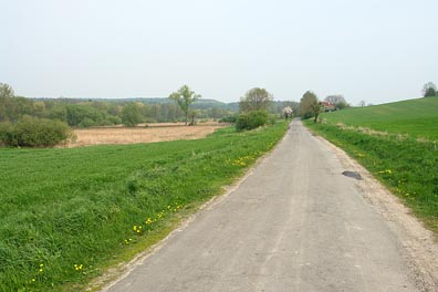 silnice, údolí Košáteckého potoka pod Kojovicema