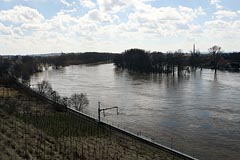 rozvodněné Labe, ostrov u Dolních Beřkovic